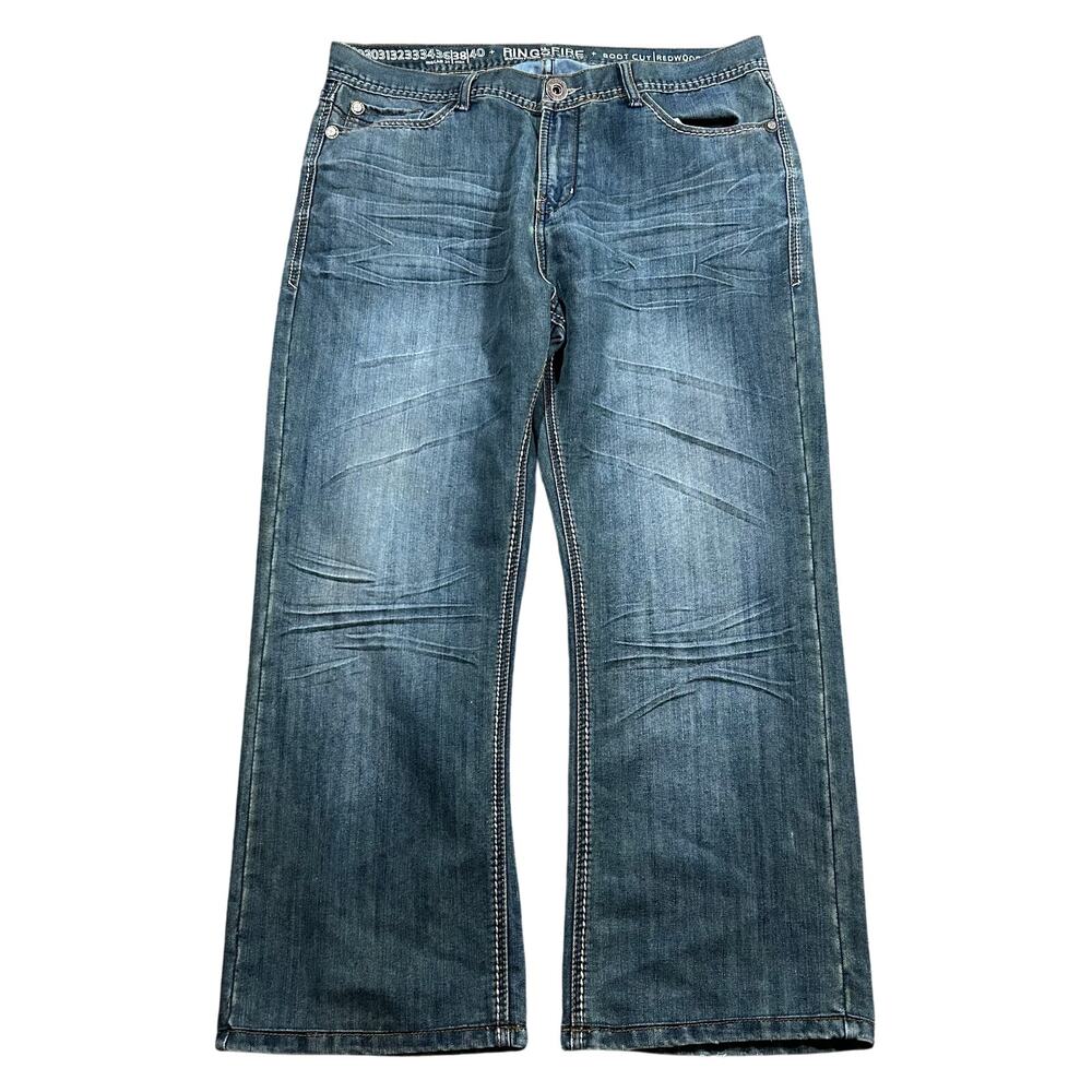 Y2K Baggy Bootcut Jeans 38x29 Wide Leg Dark Wash Denim Pants 10.5 Leg Opening